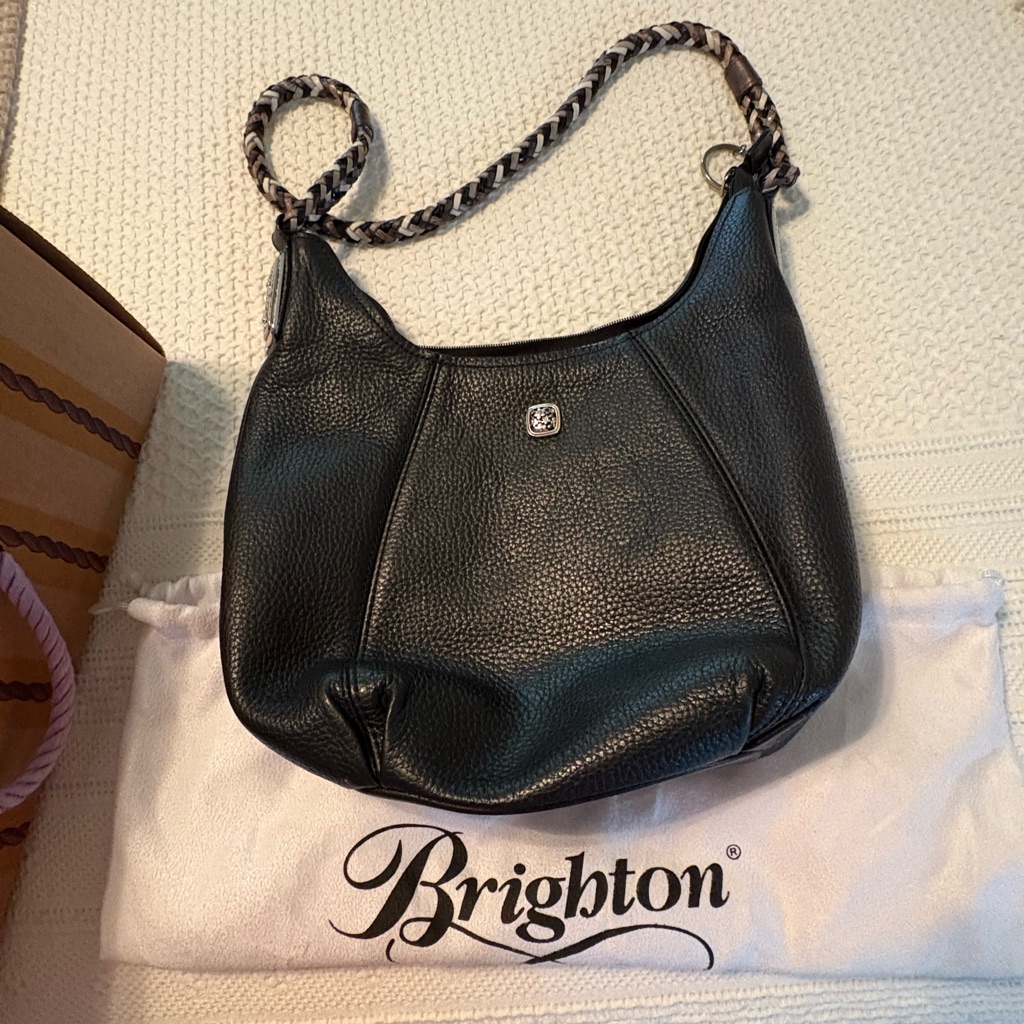 Brighton Black Leather Hobo Bag With Braided Strap